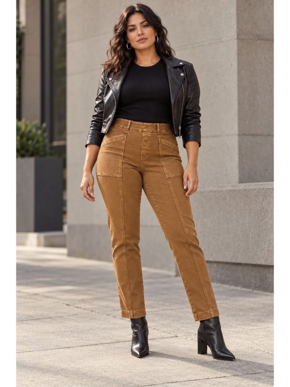 Fall Fabulous Spanx Stretch Twill High Rise Utility Straight Leg Pants Acorn XL